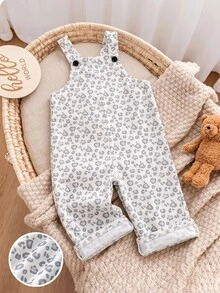 Infant Cute Leopard Print Corduroy Jumpsuit, Fashion Wide Leg Overalls - Light Grey - View 1
