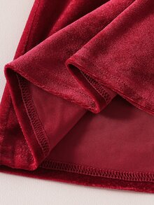 SHEIN 女童純色V領天鵝絨無袖休閒針織洋裝 - 紅色 - 查看 4