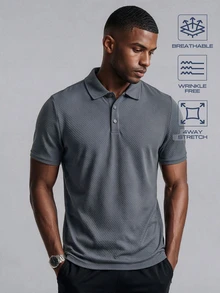 TekDrob Polo Regular yang Bernapas & Elastis 4 Arah dengan Anti Kerut dan Tekstur Khusus - Grey - View 1