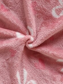 SHEIN Vintaside Kids 1件女嬰連帽連身連腳褲，可愛甜美粉白毛絨加厚長袖蝴蝶結印花公主款，冬季節日拉鍊式 - 粉色 - 查看 9
