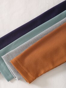 SHEIN 男嬰 4 件組 純色羅紋長袖包屁衣 圓領 褲襠按扣 柔軟彈性針織面料 多色休閒日常穿搭 春秋款 - 彩色 - 查看 5