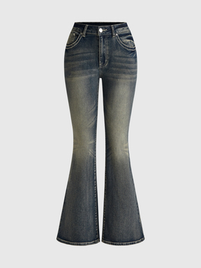 Goth Women's Casual Daily Flare Jeans With Pockets And Buttons