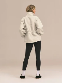 GLOWMODE Cozy Era 抓絨夾克，收腰設計、大翻領與前口袋，適合戶外秋冬日常休閒穿著 - 白色 - 查看 8