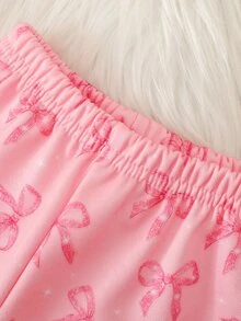 SHEIN 跨境熱銷粉色嬰兒女童衛衣褲子兩件套，可愛卡通貓刺繡蝴蝶結嬰兒服飾，歐美風長袖連帽套裝，適合嬰兒與幼兒的多功能穿搭 - 淺粉色 - 查看 3