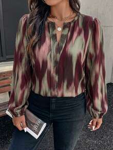 Comfylo Minimalist Casual Women's Abstract Geometric Element Shirt, Suitable For Autumn/Winter Outings, Plus Size - Multicolor - View 4