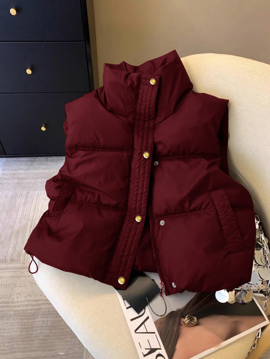 Muvela Women's Casual Simple Warm Zip-Up Stand Collar Padded Coat, Fall ...
