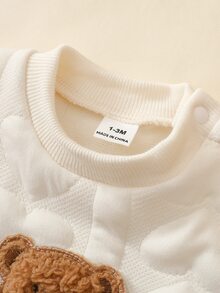 SHEIN 嬰兒秋冬新款甜美可愛衛衣與毛絨長褲2件套，粉色可愛熊頭圖案小熊套裝嬰兒衣物套裝 - 杏色 - 查看 6