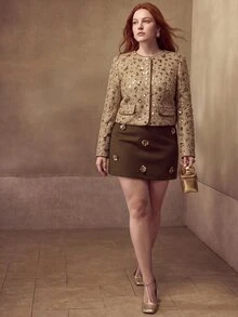 MOTF PREMIUM PLUS SIZE SEQUIN CASUAL VERSATILE DAILY WEAR LONG SLEEVE JACKET - Gold - View 5
