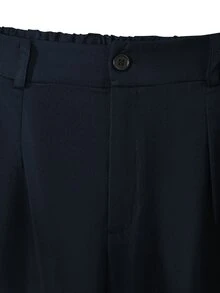 Modelyn 大尺碼女款長袖西裝外套，裝飾口袋翻蓋、翻領、單扣、蕾絲飾邊袖口與下擺、彈性腰後背，專業優雅通勤法式風秋冬西裝外套與長褲套裝 - 藏蓝色 - 查看 7