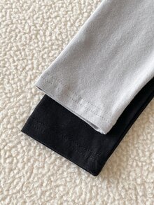 SHEIN 2件組女孩純色內搭褲，休閒高腰護腰蝴蝶結刺繡修身長褲，秋冬穿著，可作內層或外穿 - 彩色 - 查看 6