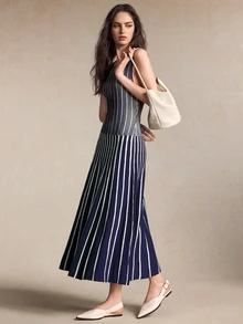 BizChic Women's Striped Casual Daily Knit Dress - Navy Blue - View 1