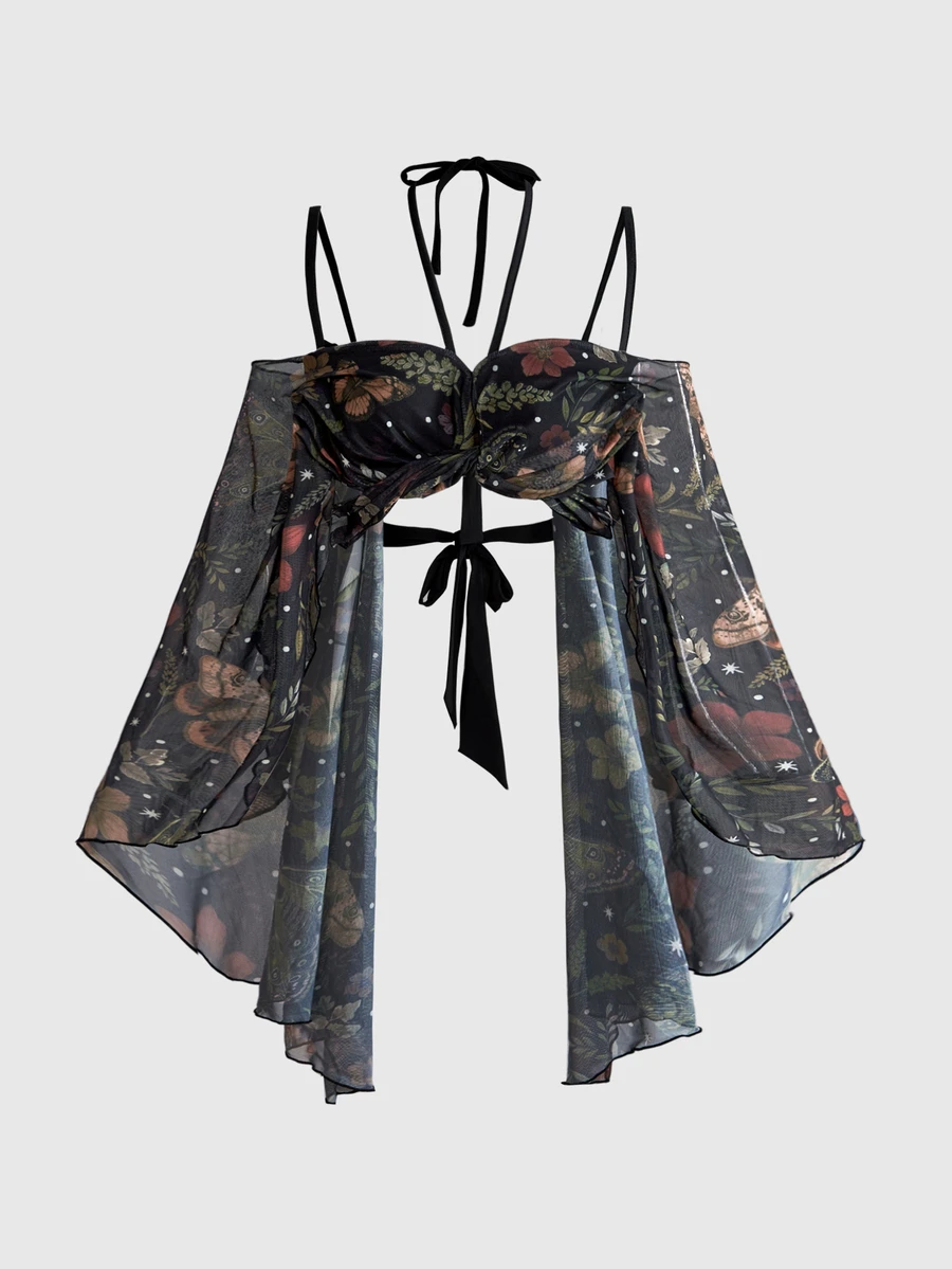 ROMWE Y2K Vacation Beach Goth Butterfly Shape Patchwork Flare Sleeve Cropped Top - Black - View 1