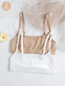 SHEIN 2pcs Minimalist Comfortable Solid Color Wireless Non-Padded Women's Bra - Multicolor - View 7
