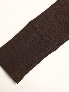 SHEIN 青少年女孩 2件套 純色咖啡棕紋理針織立領拉鍊長袖上衣與喇叭褲，休閒運動時尚套裝 - 棕色 - 查看 7