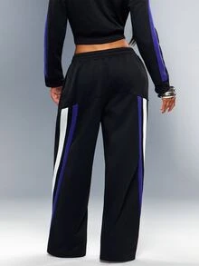 Denimoi Après-Ski Style Sporty Outfits Versatile Classic Color Block Casual Sweatpants Side-Entry Pockets Daily Wear Streetwear Fall Winter - Black - View 5