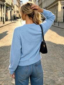 SHEIN PariChic 女款菱格紋V領長袖休閒針織衫 - 彩色 - 查看 2