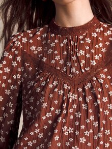 BizChic Women's All-Over Print Pleated Casual Daily Wear Top - Coffee Brown - View 7
