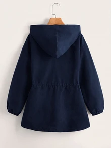 SHEIN EZwear 大碼字母拼接抽繩腰連帽外套 冬季秋季 - 藏蓝色 - 查看 2