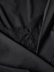 SHEIN MOD Plus Size Women's Lace Patchwork Pleated Casual Daily T-Shirt - Black - View 8