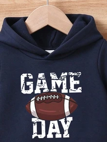 2pcs Baby Boys' Football Letter Print Hooded Sweatshirt And Pants Set, Spring/Fall - Black - View 5