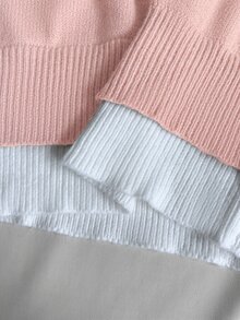GlowEve 女款深V領翻領 2合1拼接燈籠袖長袖羅紋收口下擺針織衫，駝色白色，適合早午餐、辦公室、秋季休閒穿搭 - 彩色 - 查看 6