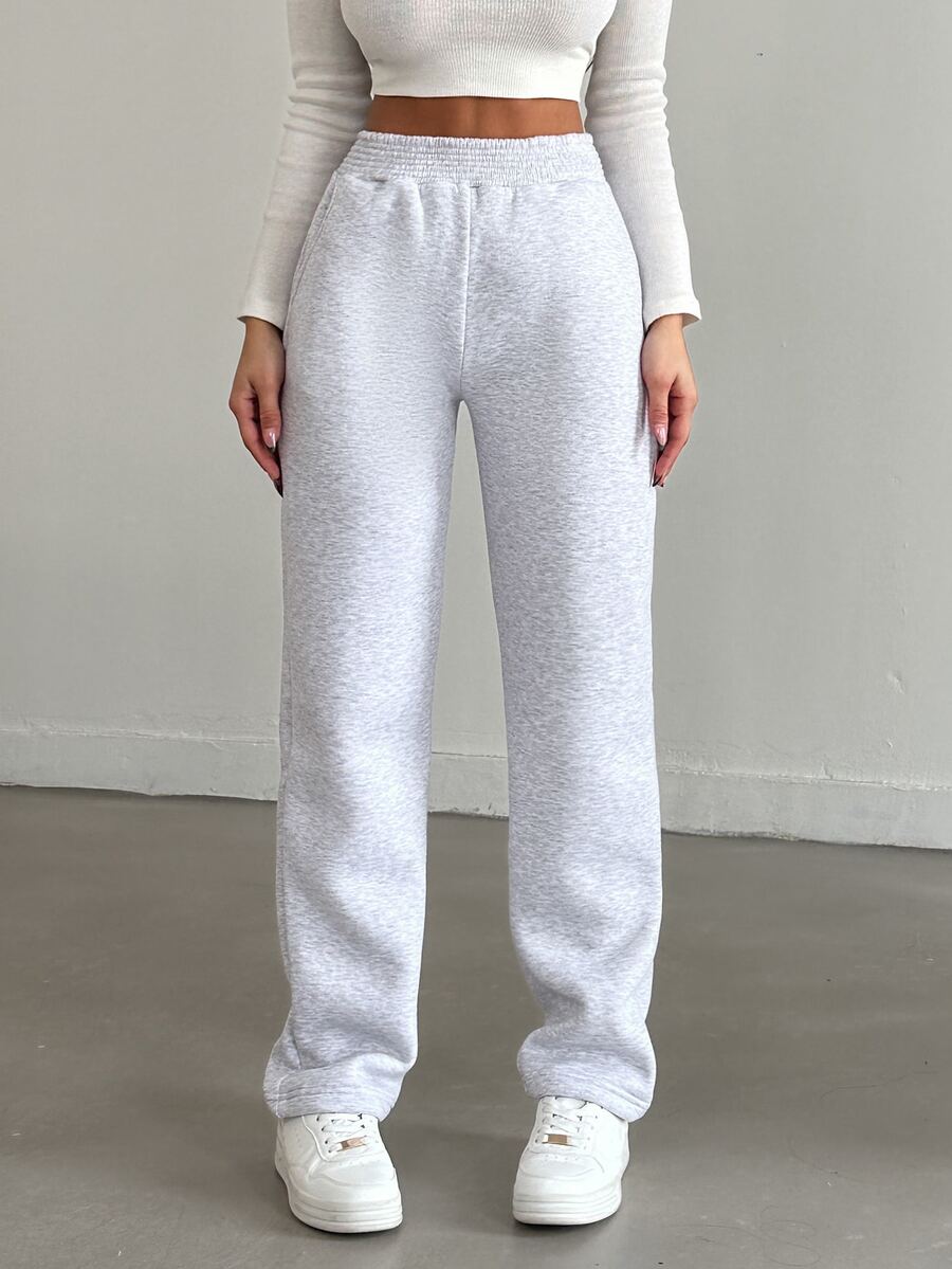 SHEIN Plus Size Women's Solid Color Elastic Waist Jogger Pants - Light Grey - View 1