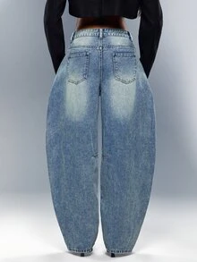 Denimoi Button Detail Barrel Jeans Fashion Jeans Cool Girl Outfits Fashion Denim Barrel Leg - Medium Wash - View 6