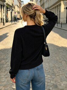 SHEIN PariChic 女款菱格紋V領長袖休閒針織衫 - 彩色 - 查看 2