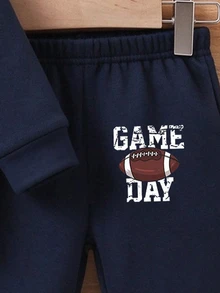 2pcs Baby Boys' Football Letter Print Hooded Sweatshirt And Pants Set, Spring/Fall - Black - View 4