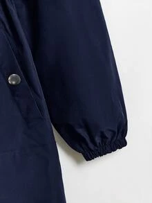 SHEIN EZwear 大尺碼抽繩腰低肩連帽夾克外套 秋冬款 - 藏蓝色 - 查看 3
