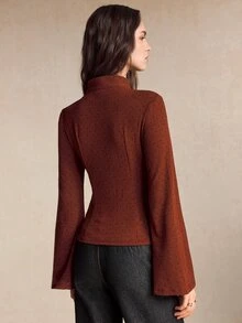 BizChic Women's Polka Dot Slim Fit Versatile Daily Long Sleeve Top - Burgundy - View 3