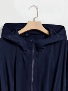 SHEIN EZwear 大尺碼抽繩腰低肩連帽夾克外套 秋冬款 - 藏蓝色 - 查看 4