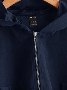 SHEIN EZwear 大碼字母拼接抽繩腰連帽外套 冬季秋季 - 藏蓝色 - 查看 4