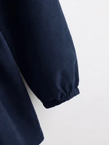 SHEIN EZwear 大碼字母拼接抽繩腰連帽外套 冬季秋季 - 藏蓝色 - 查看 3