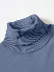 Manfinity Homme 男士純色高領毛衣，適合秋冬，長袖上衣 - 霧霾藍 - 查看 5
