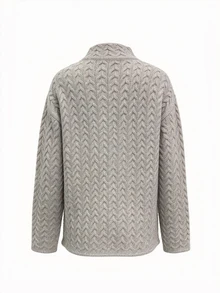 SHEIN Franclia Cardigan Rajut Wanita Model Baru Warna Polos Gaya Vintage Serbaguna dengan Bukaan Depan, Potongan Longgar, dan Kerah Tegak yang Melangsingkan - Grey - View 2
