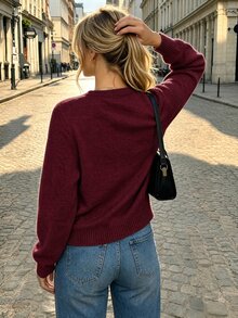 SHEIN PariChic 女款菱格紋V領長袖休閒針織衫 - 彩色 - 查看 2