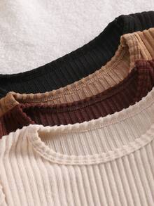 4pcs/Set Girls Casual Fuzzy Ribbed Crew Neck Long Sleeve Soft Base Layer - Multicolor - View 7