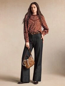 BizChic Women's All-Over Print Pleated Casual Daily Wear Top - Coffee Brown - View 4