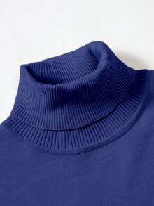 Manfinity Homme 男士純色高領毛衣，適合秋冬，長袖上衣 - 寶藍色 - 查看 6