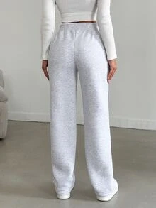 SHEIN Plus Size Women's Solid Color Elastic Waist Jogger Pants - Light Grey - View 2