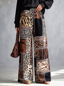 LUMIGAL Women's Leopard Print Geometric Pattern Wide Leg Pants, Casual Commute, Spring/Autumn - Multicolor - View 6