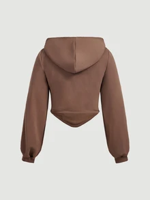 SHEIN MOD Plus Size Women's Brown Napoleon Buttons Faux Two-Piece Sweatshirt Colorblock Casual Everyday Sweatshirt Festival Concert Fall/Winter - Brown - View 3