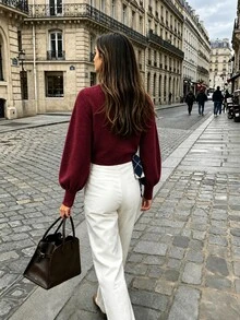 SHEIN PariChic 女款休閒菱格拼接繫帶式圍裹毛衣，秋冬款 - 彩色 - 查看 2