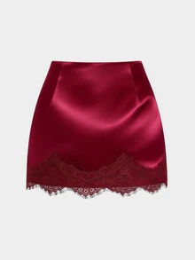 Sweetra French Style Minimalist Sexy Sweet Lace Pleated Elegant Bodycon Short Skirt For Women Plus Size Fall - Burgundy - View 2