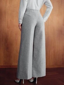 MOTF PREMIUM CELANA PANJANG WANITA DENGAN DESAIN MODIS DAN MEWAH, PINGGANG TINGGI DAN KAKI LEBAR - Light Grey - View 3