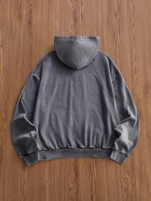 SWAVVY Men's Casual Loose Zip-Up Hoodie Sweatshirt, Spring/Autumn/Winter, Standard Size, Plain With Snowflake Pattern - Grey - View 4