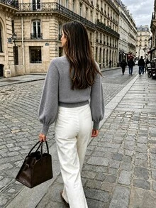 SHEIN PariChic 女款休閒菱格拼接綁帶式圍裹毛衣，秋冬款 - 彩色 - 查看 2