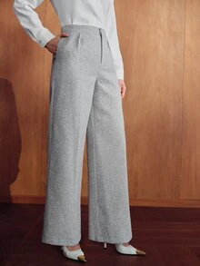 MOTF PREMIUM CELANA PANJANG WANITA DENGAN DESAIN MODIS DAN MEWAH, PINGGANG TINGGI DAN KAKI LEBAR - Light Grey - View 4