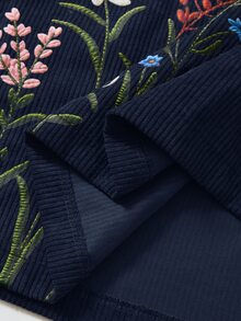 Rusticease 大尺碼海軍藍刺繡圓領長袖洋裝 優雅正式款 2026 秋冬 - 藏蓝色 - 查看 5